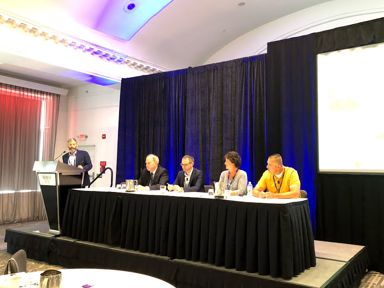 Ben Shaberman (far left), Senior Director of Scientific Outreach and Community Engagement for Foundation Fighting Blindness moderates a four-member panel discussion in a session called “All About Clinical Trials” at the LCA Family Conference in July in Philadelphia. 