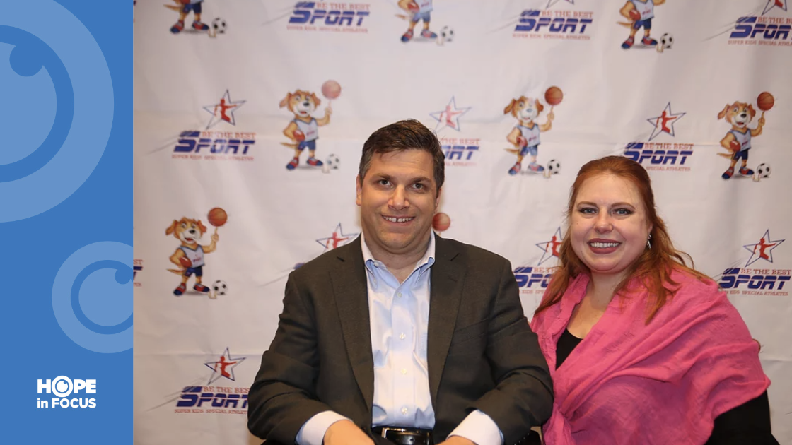 Michael Kalberer, left, with Katie van Benschoten of the Foundation Fighting Blindness