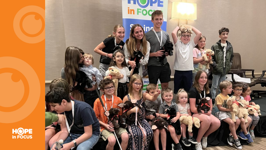 Kids with their stuffed animal guide dog at the 2023 LCA Family Conference