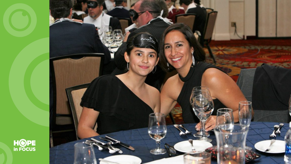 Sofia, left, and her mom, Laura Manfre, at the 2017 Dinner in the Dark fundraiser for Hope in Focus (formally Sofia Sees Hope). It took the family 7 years to get a genetic diagnosis for Sofia.
