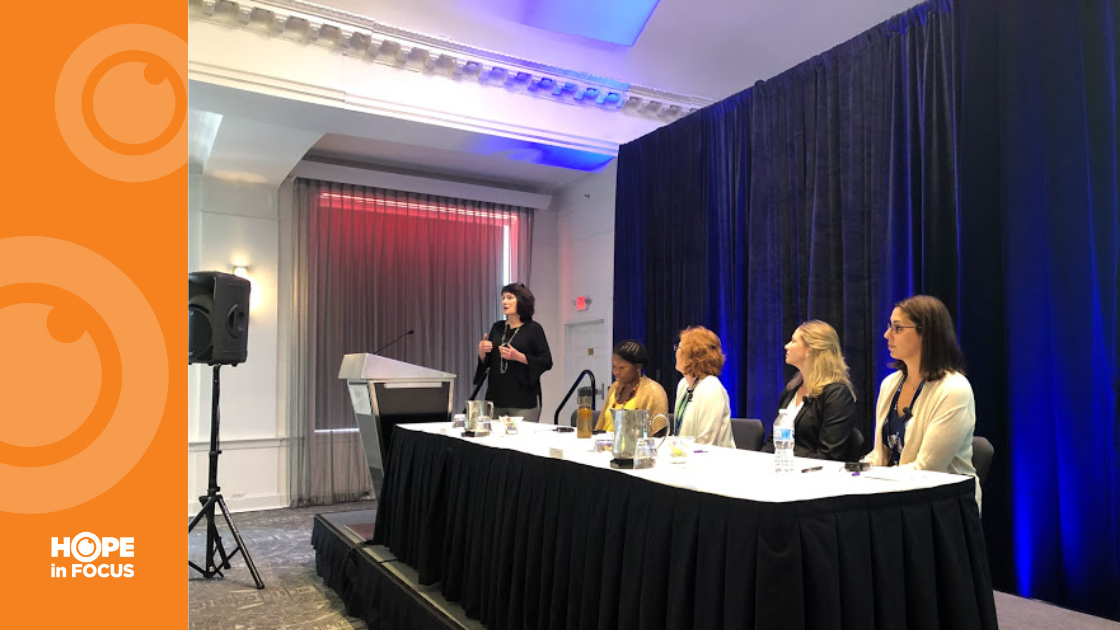 The “Your Voice Matters” panel at the LCA Family Conference in July featured, from left, SSH Executive Director Annette Tonti (moderator); Terri Booker, Advocate for Sickle Cell Anemia; Jill Dolgin, Head of Patient Advocacy at AGTC; Emily Milligan, Executive Director at the Barth Syndrome Foundation, and Jamie Ring, Head of Patient Advocacy at Spark Therapeutics, Inc.