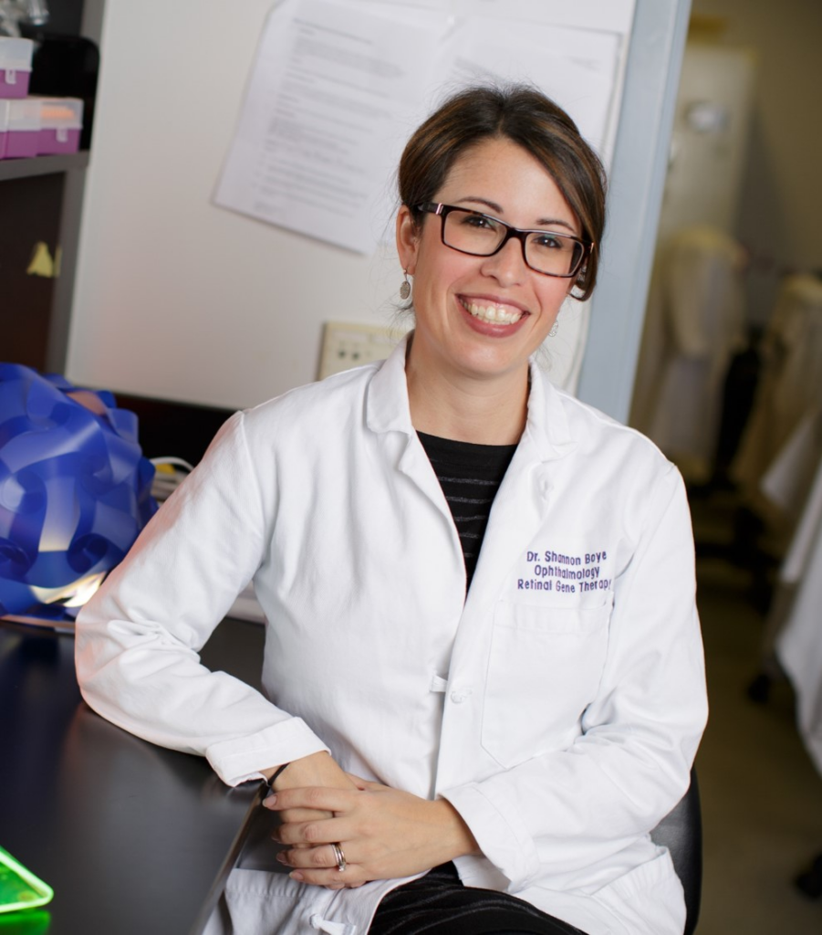 Shannon Boye, PhD in a lab coat