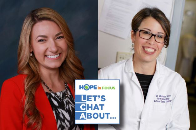 Headshot of Kara and Shannon with the Hope in Focus Let's Chat About ... webinar logo center bottom