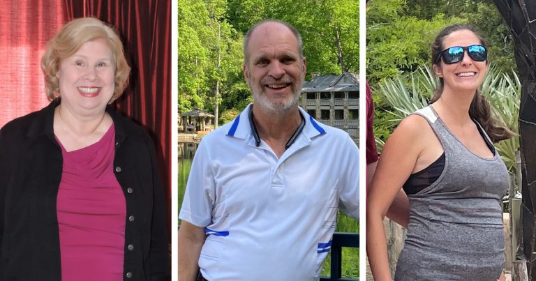 A college of Linda, Russ, and Emily. 