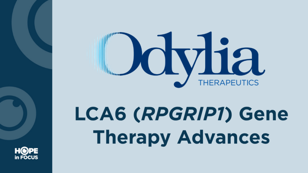 Odylia Therapeutics logo with blue text saying, "LCA6 (RPGRIP1) Gene Therapy Advances"